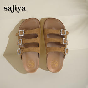 Safiya/索菲娅2025时尚水钻一字带百搭外穿休闲平底复古拖鞋SFD2110416