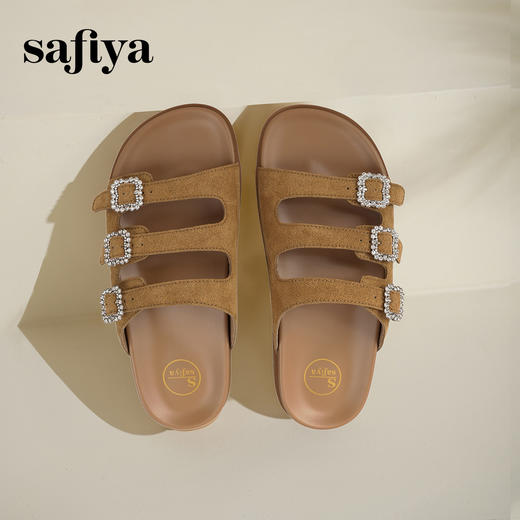 Safiya/索菲娅2025时尚水钻一字带百搭外穿休闲平底复古拖鞋SFD2110416 商品图0