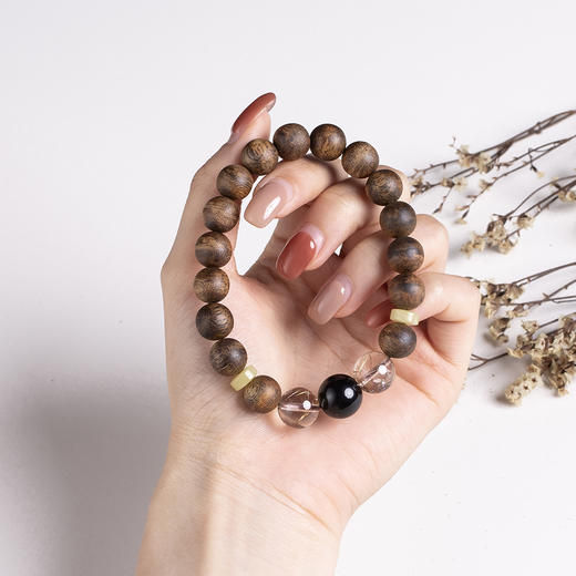 xy0384沉香+黑曜石发晶手串 商品图6