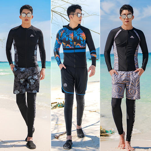 运动户外-男分体长袖泳衣大码浮潜服速干温泉冲浪水母衣沙滩泳装 商品图3