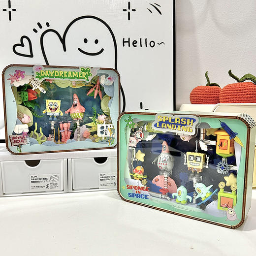 Areax砖区海绵宝宝正版授权积木 水母狂欢/星河漫游相框造型可选；✅感应灯光，拍打亮灯； ✅弹簧设计，人仔可动； ✅场景还原，木质新款 商品图9