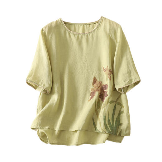 雀说新款文艺大码宽松印花圆领T恤衫女百搭休闲遮肉显瘦上衣AL6200 商品图4