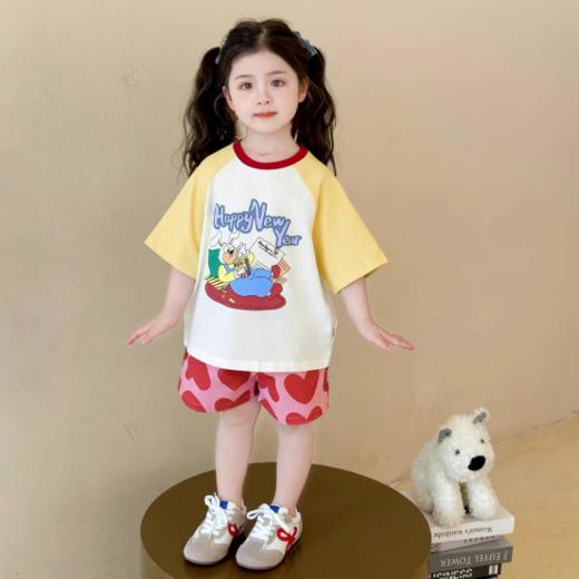🤩萌娃出街组合🔥开团💰49秒杀~【西蒙日记夏日兔子印花爱心撞色套装KBCJZ005】萌力全开の夏日C位穿搭！T恤上印花兔子&爱心短裤可爱~ 商品图1