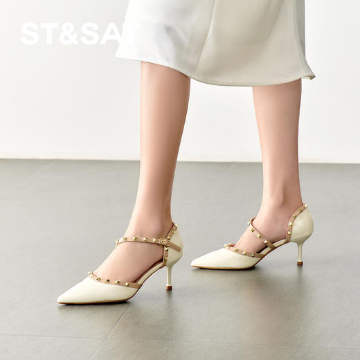 【铆钉系列】星期六高级感裸色尖头高跟鞋SSD1114465 商品图3