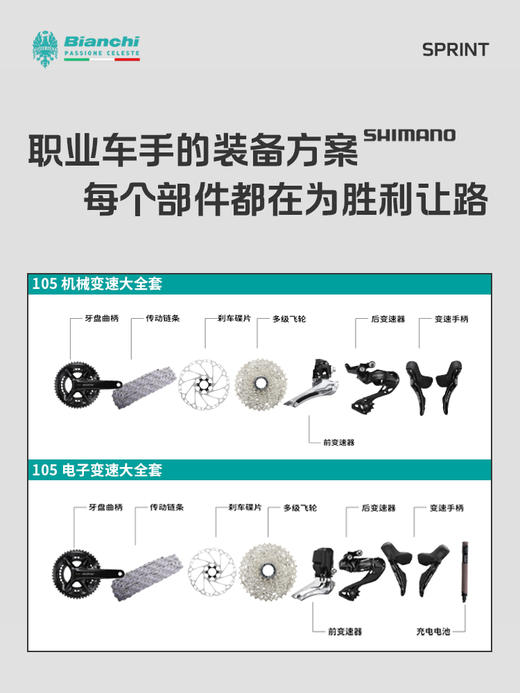 BIANCHI比安奇SPRINT ICR碳纤维105变速公路车竞赛级公路自行车 商品图3