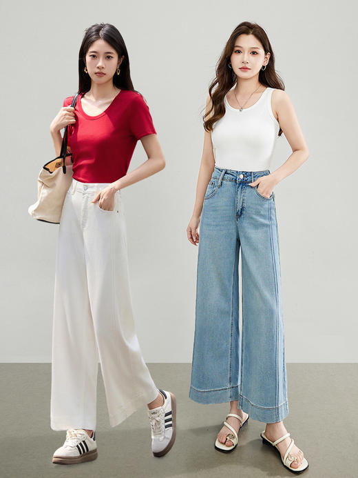 【专属特价】熙世界浅蓝天丝棉牛仔裤女宽松阔腿裤淡人穿搭小个子九分裤子夏季 商品图2