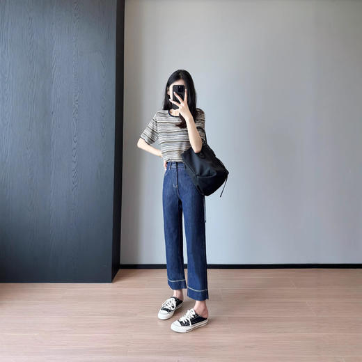 显瘦显高！版型绝了！2025四面弹中高腰牛仔直筒九分裤女款！ 商品图2