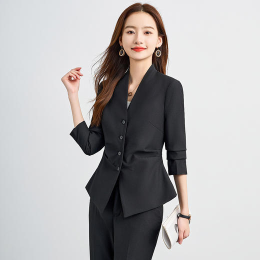【西服+西裤】罗蒙女士纯色职业西服套装舒适通勤时尚两件套女百搭 商品图2