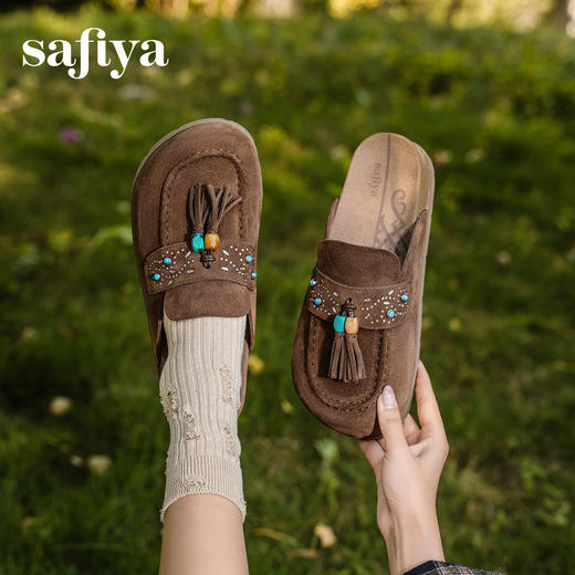 预售|Safiya/索菲娅2025民族风串珠流苏百搭复古懒人外穿休闲勃肯鞋SFD3110152 商品图4