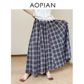 奥篇风动心动！夏日飘逸长款半身裙 纯棉经典复古格纹