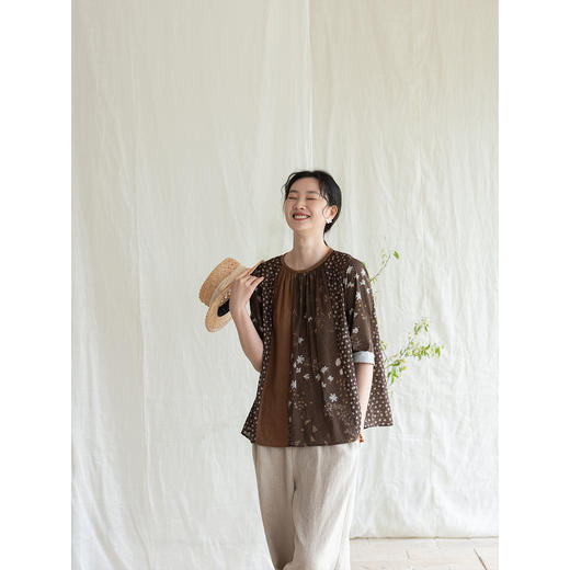 牧衣游原创 印花30支新疆棉套头衫通勤显瘦古朴文艺气质上衣 浅叙 商品图2