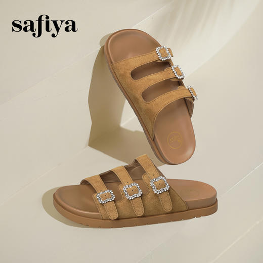 Safiya/索菲娅2025时尚水钻一字带百搭外穿休闲平底复古拖鞋SFD2110416 商品图4