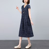 雀说时尚百搭中长款连衣裙新款韩版宽松显瘦百搭V领格子连衣裙女AL9927 商品缩略图1