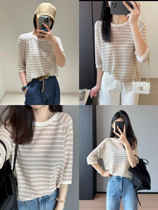 ✨【之禾同款亚麻天丝条纹针织衫】亚麻➕天丝💃凉感暴击！ 米灰条纹显贵不挑皮👑  商品图2