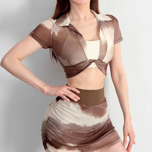 【限时秒】YOGACODE【火树银花系列】印花网纱性感运动短袖女春夏休闲运动T恤修身瑜伽服健身上衣DST786 商品图0