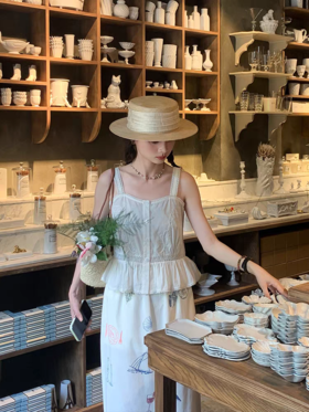 浮生八记/25B094/25B105/蕾丝刺绣吊带短袖连衣裙