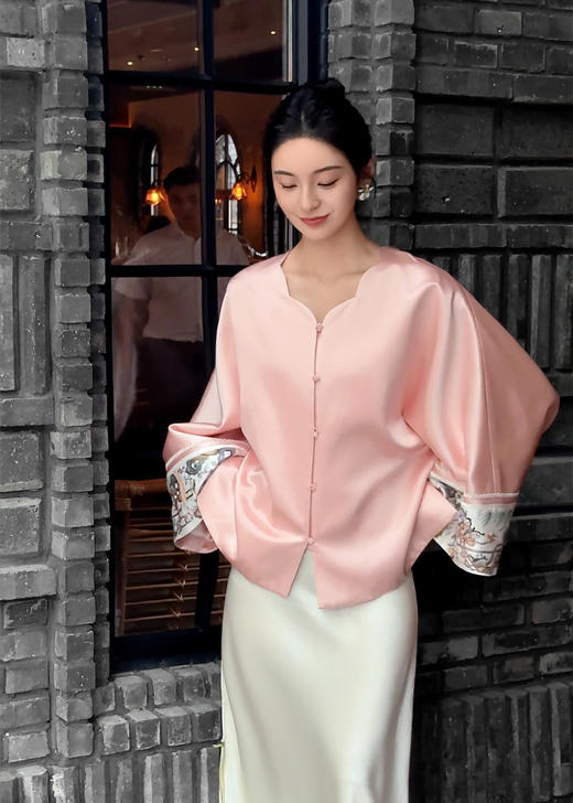 盛唐牡丹大师系列| 重工刺绣西厢丝毛外套-红梅粉 商品图3