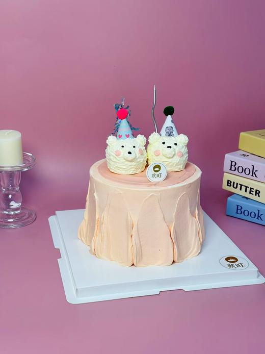 两只可爱小熊一起带生日帽庆祝小蛋糕 商品图1