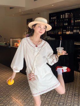 浮生八记/25B095/25B090/泡泡袖衬衫A字半裙套装