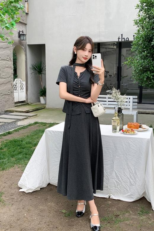 ELLA JADE 盐系减龄褶皱高腰套装裙 20537 商品图2