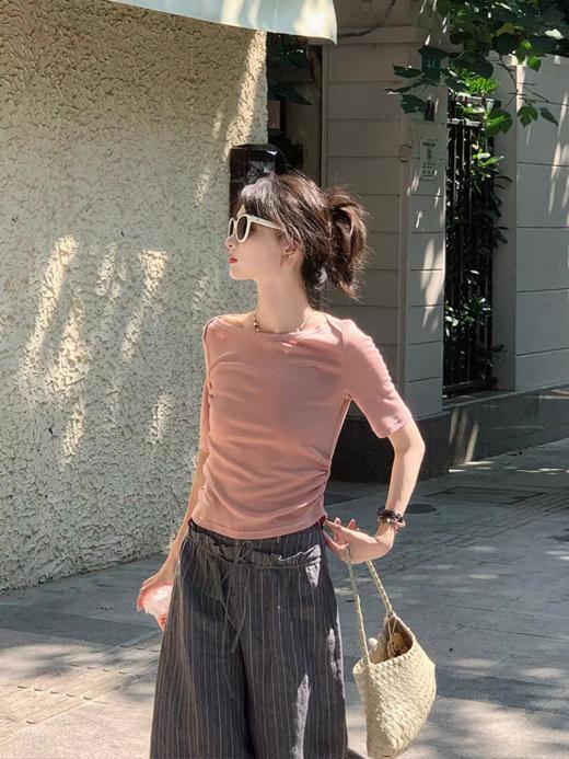 浮生八记/25B100/修身显瘦一字领短袖T恤 商品图0