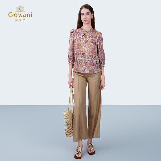 乔万尼新品浪漫氛围感佩斯利纹印花100%真丝上衣衬衫ED2C547 商品图1