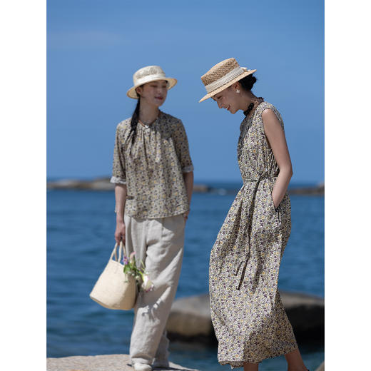 牧衣游原创 印花纯棉无袖连衣裙轻薄通勤文艺气质背心长裙 忘野 商品图1