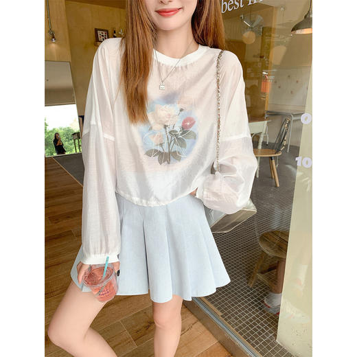 <曾小咸推荐>慵懒风宽松印花薄款罩衫长袖T恤 商品图2