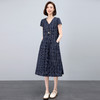 雀说时尚百搭中长款连衣裙新款韩版宽松显瘦百搭V领格子连衣裙女AL9927 商品缩略图3