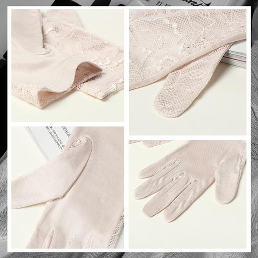 丁摩真丝防晒手套夏新款女士蕾丝轻薄透气桑蚕丝开车骑行五指手套AL24064 商品图3