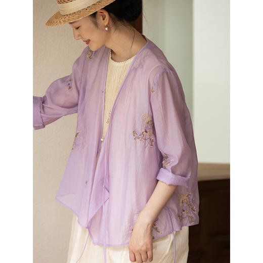 牧衣游原创 丝棉匹绣短外套轻薄复古文艺休闲百搭防晒开衫 栖芯 商品图1