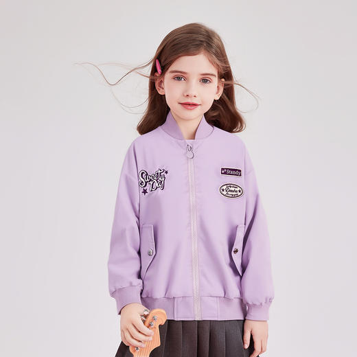 笛莎Deesha 童装女童外套2025秋新款女童撞色绣花梭织棒球服 商品图1