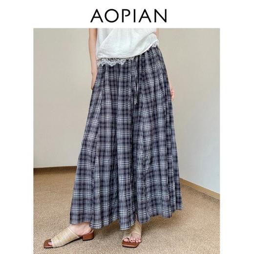 奥篇风动心动！夏日飘逸长款半身裙 纯棉经典复古格纹 商品图2