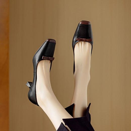 【预售5天】法式通勤ol浅口单鞋拼色蝴蝶结玛丽珍小皮鞋方头小跟高跟鞋女DB&M6165 商品图4