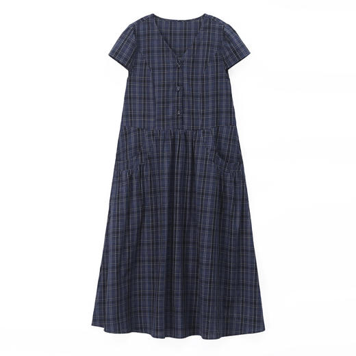 雀说时尚百搭中长款连衣裙新款韩版宽松显瘦百搭V领格子连衣裙女AL9927 商品图4