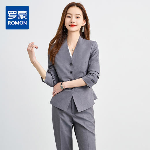 【西服+西裤】罗蒙女士纯色职业西服套装舒适通勤时尚两件套女百搭 商品图0