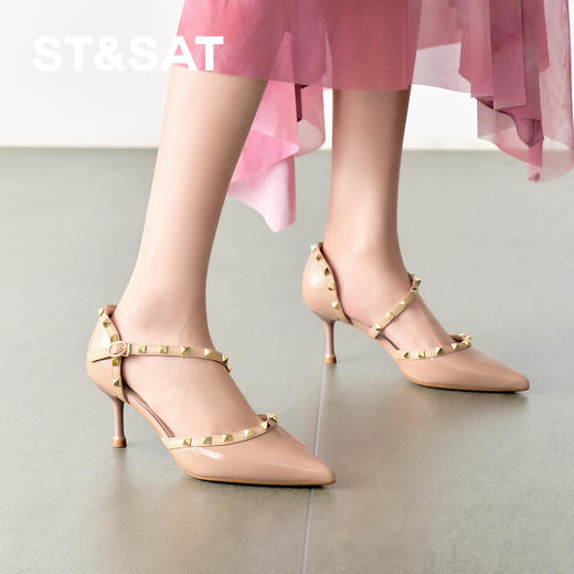 【铆钉系列】星期六高级感裸色尖头高跟鞋SSD1114465 商品图2