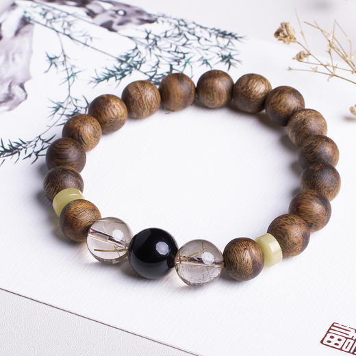 xy0384沉香+黑曜石发晶手串 商品图2
