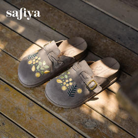 预售|Safiya/索菲娅2025时尚烫钻绣花百搭复古外穿包头休闲勃肯拖鞋SFD3110083