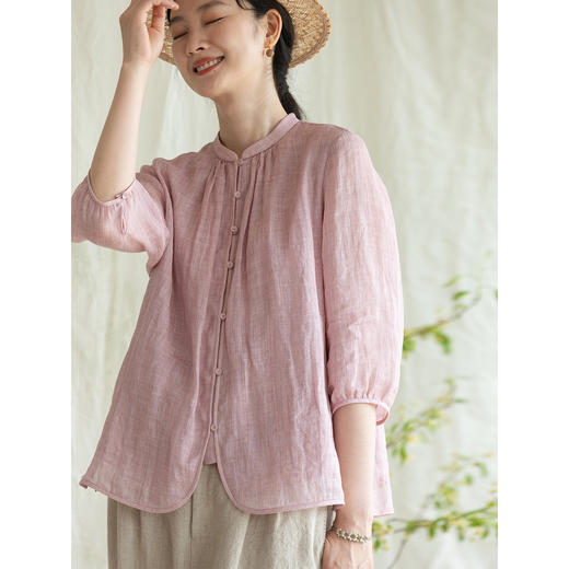 牧衣游原创 净色苎麻衬衫通勤简约轻薄柔软百搭文艺衬衣 云树里 商品图3