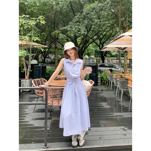 【折后再享2件88折】现货秒杀！最后一波 ！！简约百搭polo领条纹无袖连衣裙 日常219.99 立减90 秒杀129.99！ 商品图1