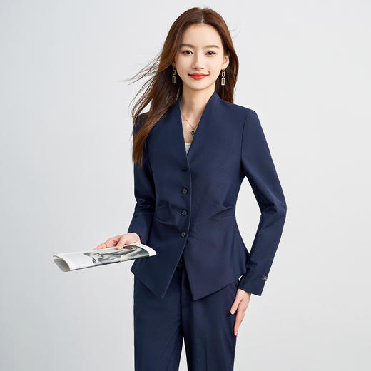 【西服+西裤】罗蒙女士纯色职业西服套装舒适通勤时尚两件套女百搭 商品图11