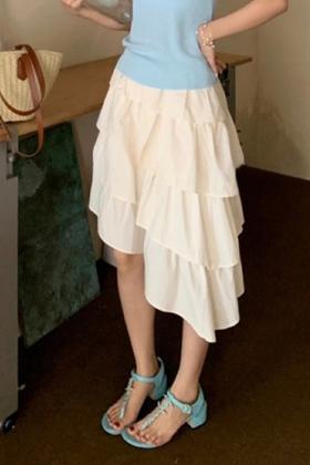 ANSUABEL 不规则荷叶边蛋糕半身裙 20644