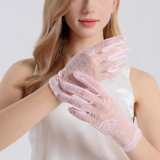 丁摩真丝防晒手套夏新款女士蕾丝轻薄透气桑蚕丝开车骑行五指手套AL24064 商品图6