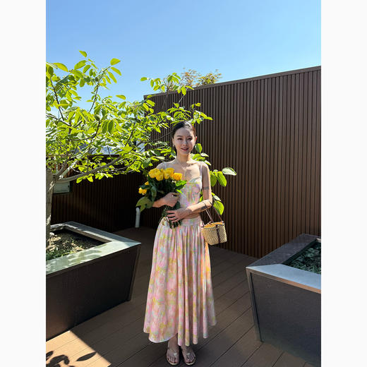 DUO智 黑标生命系列小径花园夏日彩色鸢尾印花吊带胸衣和度假长裙 商品图1