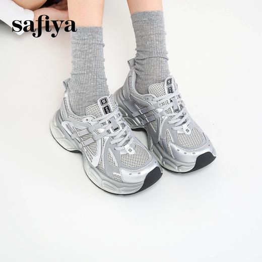 Safiya/索菲娅2025潮流机能透气显脚小百搭运动厚底增高老爹鞋SFD3112177 商品图6