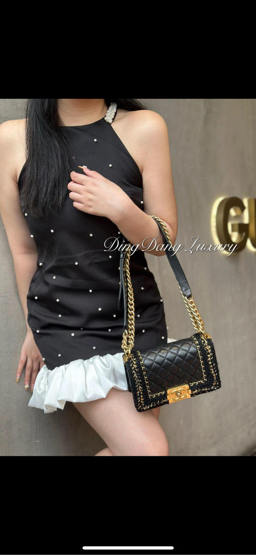 Chanel Leboy 小号 羊皮毛呢边 黑金 斜挎包 商品图3