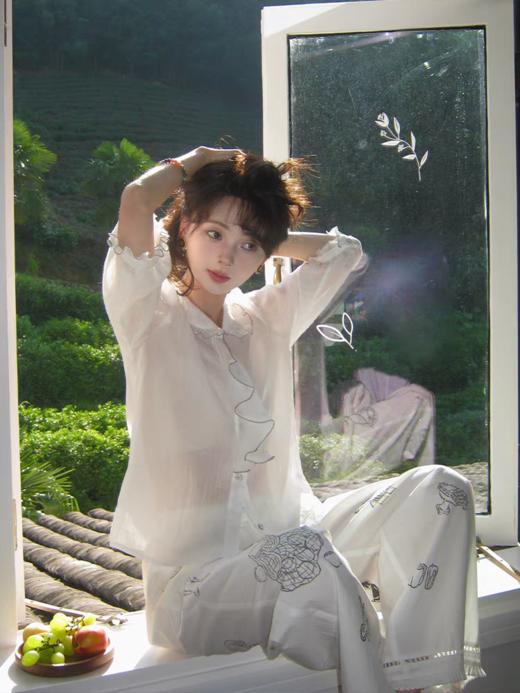 浮生八记/25A040/法式复古设计感撞色木耳边飘带衬衫 商品图3