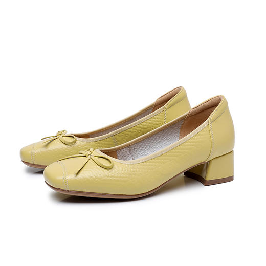 雀说头层牛皮小单鞋新款浅口小香风蝴蝶结压花四季豆豆女鞋AL3031 商品图6