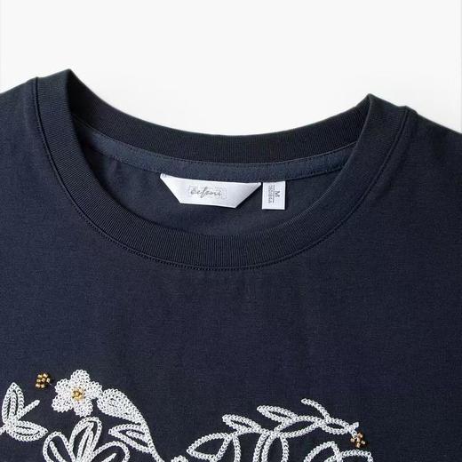 品牌订单凉感重工爱心花朵钉珠绣花短袖T恤 商品图7